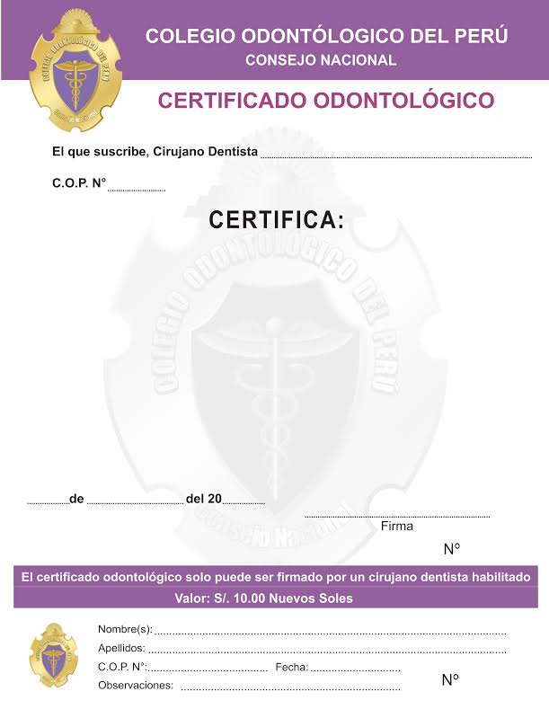 FORMATO  - EMISION CERTIFICADO ODONTOLOGICO