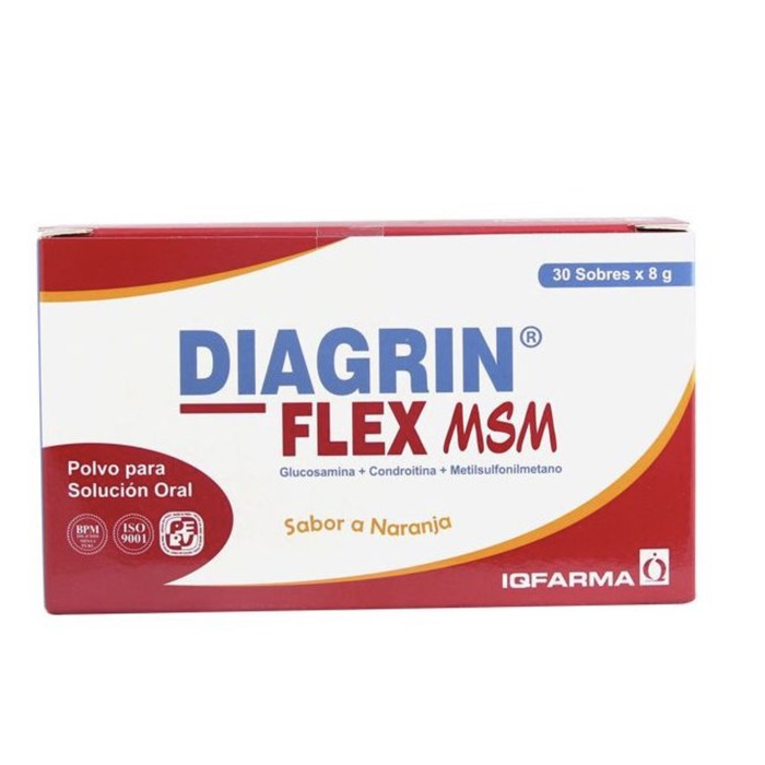 DIAGRIN FLEX MSM (GLUCOSAMINA SULFATO 1.5G + CONDROITINA SULFATO SODICO 1.2G+METILSULFONILMETANO 1G) SOBRES