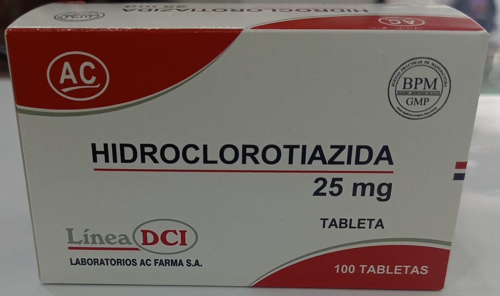 HIDROCLOROTIAZIDA 25MG CAJA X 100 TABLETAS