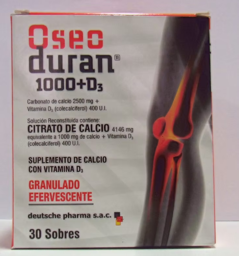 OSEODURAN 1000+D3 (CARBONATO DE CALCIO2500MG+VITAMINA D3(COLECALCIFEROL 400U.I./VIT D 400 UI) SOBRE