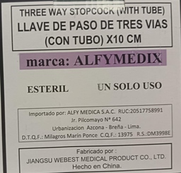 [ALFYMEDIX] LLAVE TRIPLE VIA C/EST 10CM- VENO